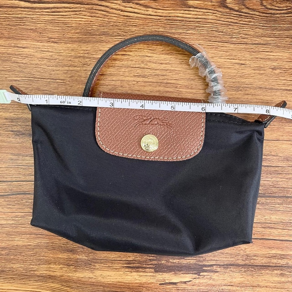 Longchamp Black Mini Top-Handle Bag with Brown Trim - Picture 10 of 10